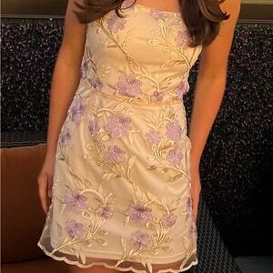 Lucy in the Sky Cream and Purple Floral homecoming Dress